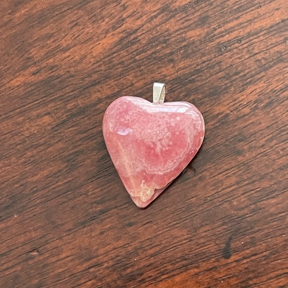 Rhodochrosite heart & 925 S-plated pendant & chain - Picture 7 of 9